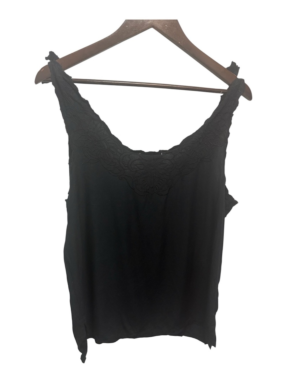 Vintage HiBis Black Embroidered Black Tie-Shoulder Camisole Boho Whimsigoth - Picture 2 of 4